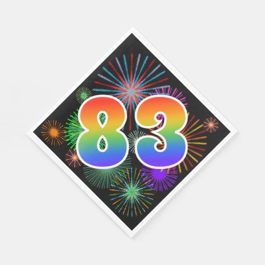 Farbenfrohe Feuerwerke + Regenbogenmuster "83" Eve Serviette (Ecke)