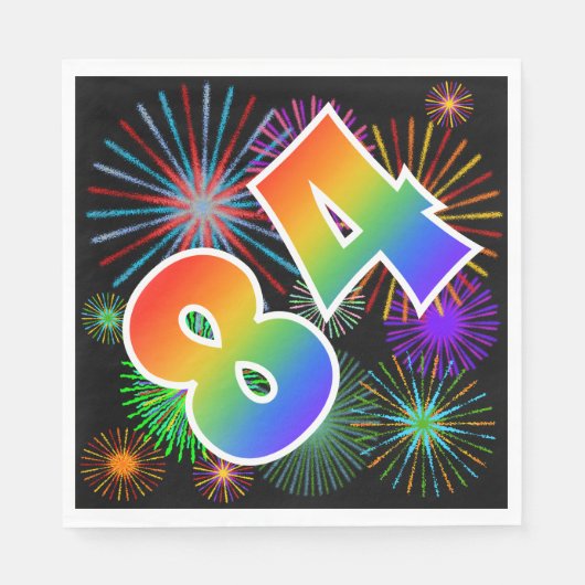 Farbenfrohe Feuerwerke + Regenbogenmuster "84" Eve Serviette (Vorderseite)