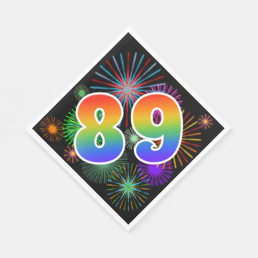 Farbenfrohe Feuerwerke + Regenbogenmuster "89" Eve Serviette (Ecke)