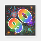 Farbenfrohe Feuerwerke + Regenbogenmuster "90" Eve Serviette (Vorderseite)
