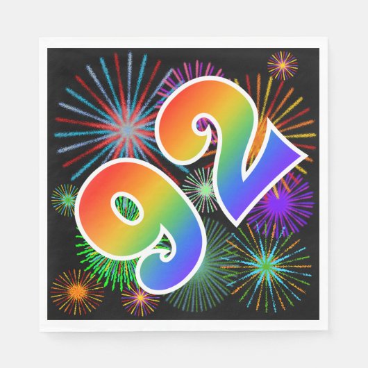 Farbenfrohe Feuerwerke + Regenbogenmuster "92" Eve Serviette (Vorderseite)