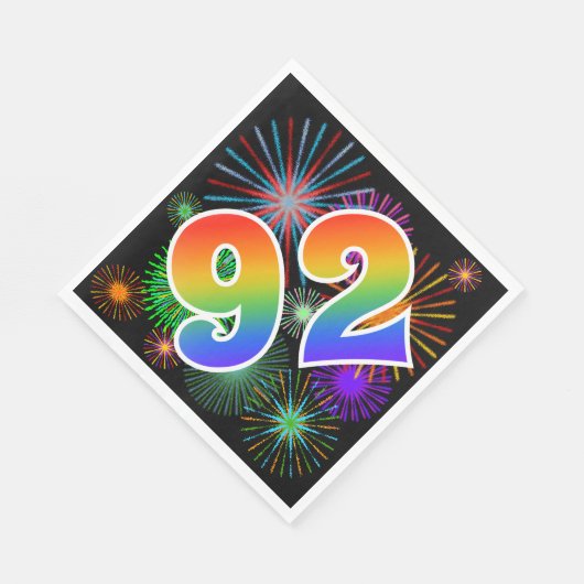 Farbenfrohe Feuerwerke + Regenbogenmuster "92" Eve Serviette (Ecke)