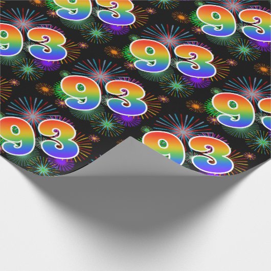 Farbenfrohe Feuerwerke + Regenbogenmuster "93" Eve Geschenkpapier (Ecke)