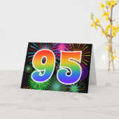 Farbenfrohe Feuerwerke + Regenbogenmuster "95" Eve Karte (Gelbe Blume)