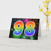 Farbenfrohe Feuerwerke + Regenbogenmuster "98" Eve Karte (Gelbe Blume)