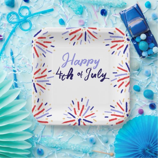 Farbenfrohe Feuerwerkskörper 4. Juli Feier Pappteller (Party)