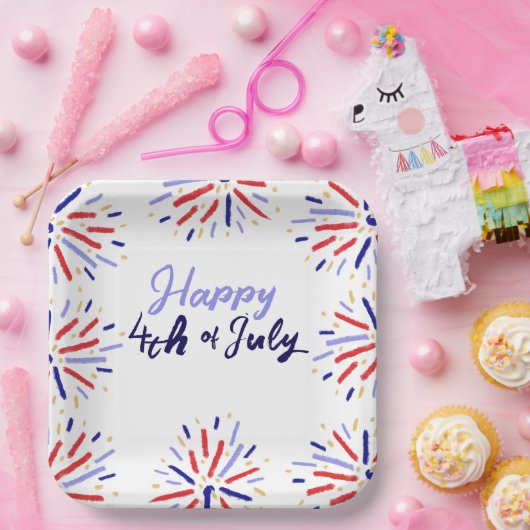 Farbenfrohe Feuerwerkskörper 4. Juli Feier Pappteller (Party)