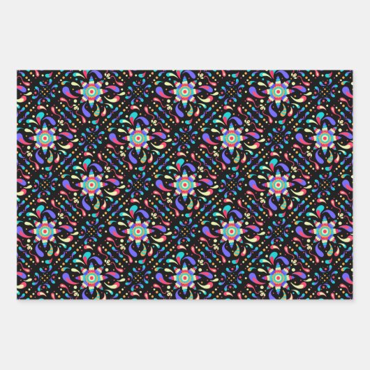 Farbenfrohe Fiesta Black Geschenkpapier Set (Vorderseite 3)