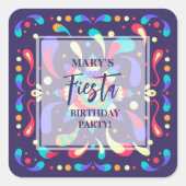 Farbenfrohe Fiesta Blue Birthday Quadratischer Aufkleber (Vorderseite)