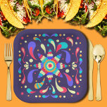 Farbenfrohe Fiesta Blue Pappteller<br><div class="desc">Lassen Sie uns Ihren Geburtstag mit diesem bunten Design auf einem schönen,  dunkelblauen Teller mit viereckigen Papieren besprechen. PASSENDE Artikel in unserer Sammlung.</div>