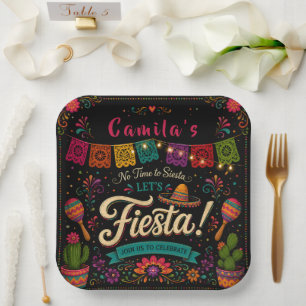 Farbenfrohe Fiesta-Geburtstagspapierplatten für Mä Pappteller