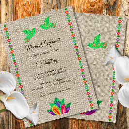 Farbenfrohe Fiesta Love Birds Mexican Wedding Einladung