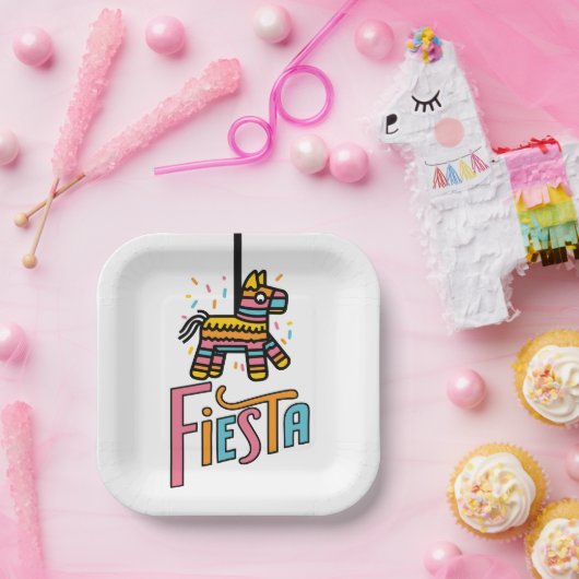 Farbenfrohe Fiesta Piñata Pappteller (Party)