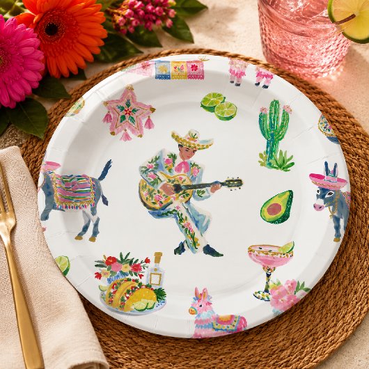 Farbenfrohe Fiesta-Wasserfarbe Pappteller