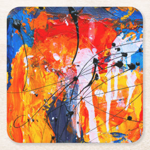 Farbenfrohe Fine Art Abstraktes Ölgemälde Rechteckiger Pappuntersetzer