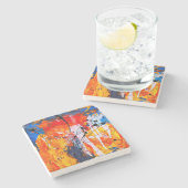 Farbenfrohe Fine Art Abstraktes Ölgemälde Steinuntersetzer (Seitenansicht)