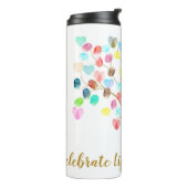 Farbenfrohe Fingerabdruckbaum "Celebrate Life" Her Thermosbecher (Nach links gedreht)