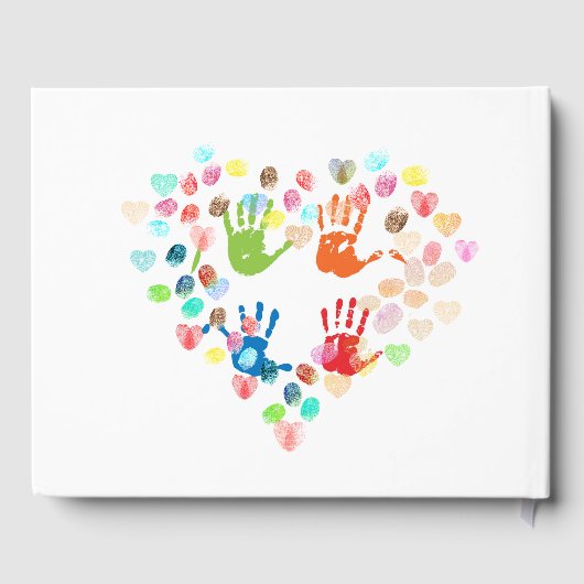 Farbenfrohe Fingerabdruckstruktur mit Herz fügen F Gästebuch (Rückseite)