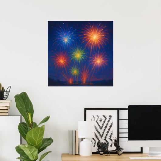 Farbenfrohe Fireworks-Anzeige - Pastellfarben-Mals Poster (Heimbüro)