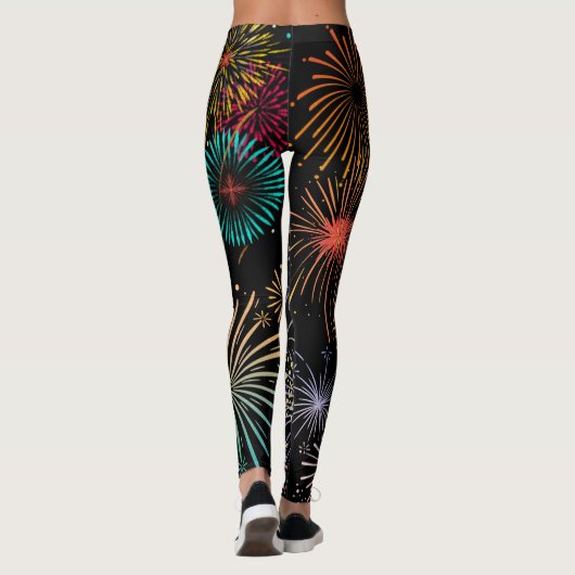 Farbenfrohe Fireworks Grafikdesign Leggings (Rückseite)
