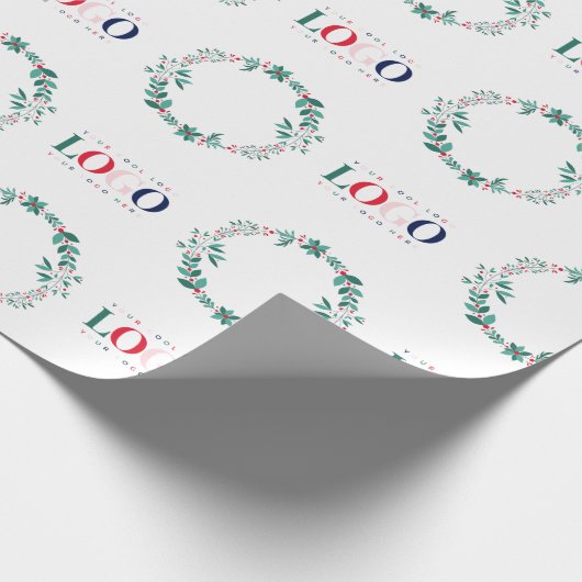 Farbenfrohe Firmenlogos & Weihnachtskranz Geschenkpapier (Ecke)