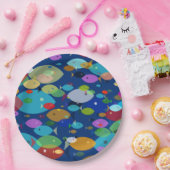 Farbenfrohe Fische Abstraktes Muster Blau Pappteller (Party)