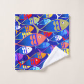 Farbenfrohe Fische Art Deco Design Badhandtuch Set (Waschlappen)