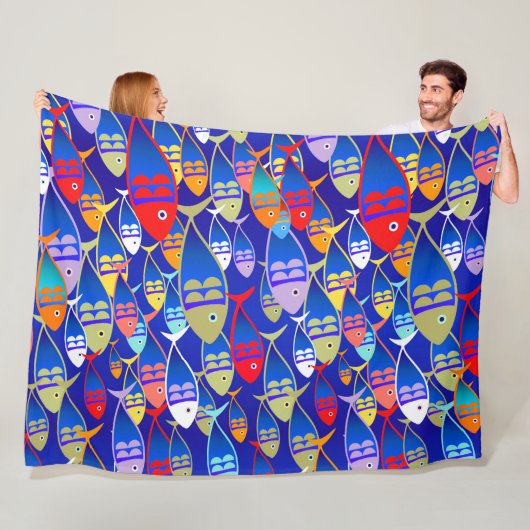 Farbenfrohe Fische Art Deco Design Fleecedecke (Beispiel)