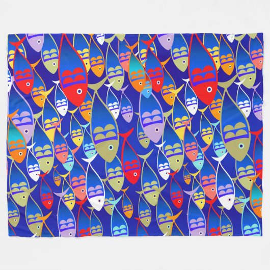 Farbenfrohe Fische Art Deco Design Fleecedecke (Vorderseite (Horizontal))