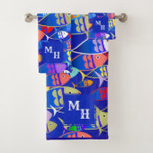 Farbenfrohe Fische Art Déco-Monogramm Badhandtuch Set (Insitu)