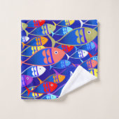 Farbenfrohe Fische Art Déco-Monogramm Badhandtuch Set (Waschlappen)