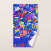 Farbenfrohe Fische Art Déco-Monogramm Badhandtuch Set (Handtuch)