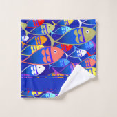 Farbenfrohe Fische Art Déco-Monogramm Badhandtuch Set (Waschlappen)