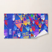 Farbenfrohe Fische Art Déco-Monogramm Badhandtuch Set (Handtuch)
