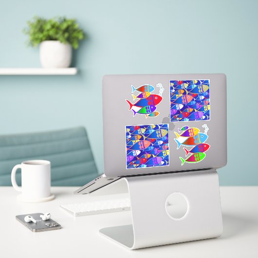 Farbenfrohe Fische Design Aufkleber (Laptop auf Schreibtisch)
