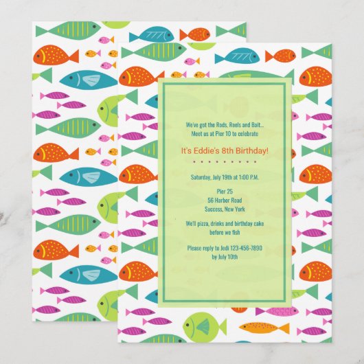 Farbenfrohe Fische Einladung (Vorne/Hinten)