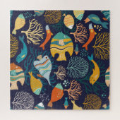 Farbenfrohe Fische: Gewässer Pflanze Muster. Puzzle (Horizontal)