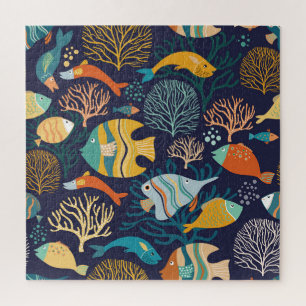 Farbenfrohe Fische: Gewässer Pflanze Muster. Puzzle