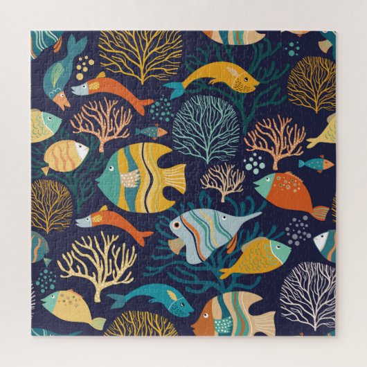 Farbenfrohe Fische: Gewässer Pflanze Muster. Puzzle (Vertikal)