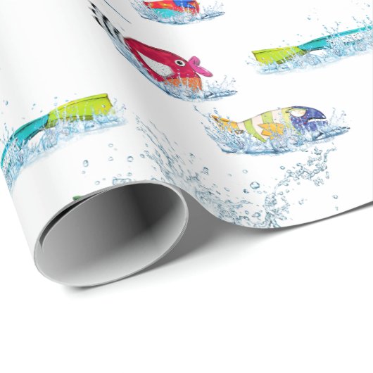 Farbenfrohe Fische im Wasser Geschenkpapier (Rolleneckpunkt)