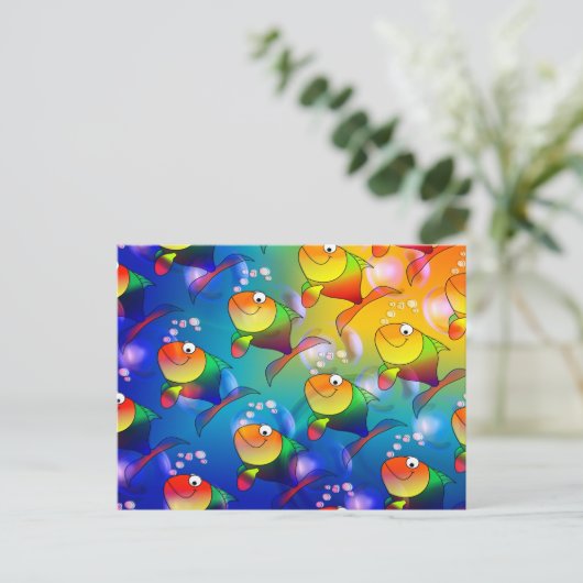 Farbenfrohe Fische Postkarte (Stehend Vorderseite)
