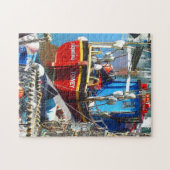 Farbenfrohe Fischerboote am Kai Puzzle (Horizontal)