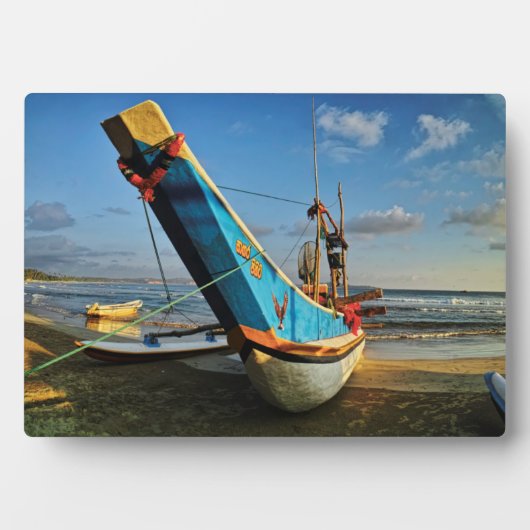 Farbenfrohe Fischerboote am Meer Fotoplatte (Vorderseite)