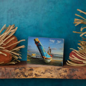 Farbenfrohe Fischerboote am Meer Fotoplatte (Seite)