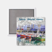 Farbenfrohe Fischerboote in Luarca, Asturien, Span Magnet (Vorderseite/Rückseite)