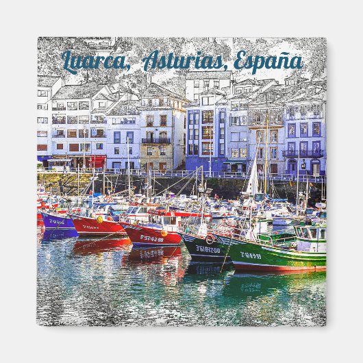 Farbenfrohe Fischerboote in Luarca, Asturien, Span Magnet (Vorne)