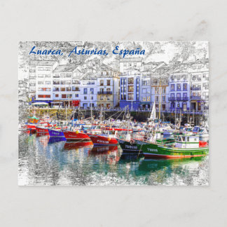 Farbenfrohe Fischerboote in Luarca, Asturien, Span Postkarte