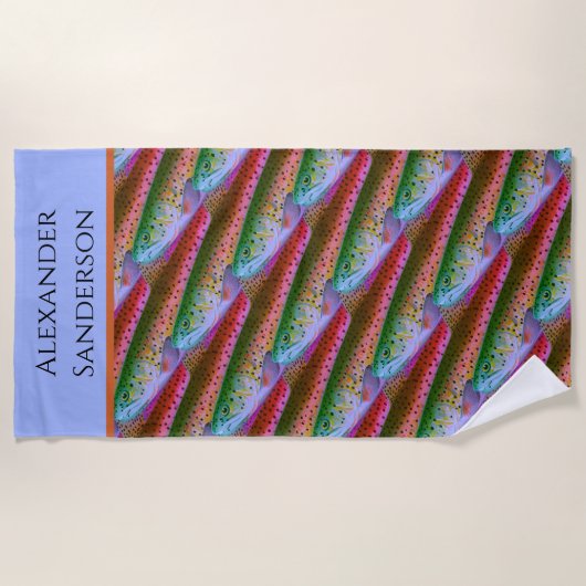Farbenfrohe Fischfarbe Regenbogenforelle Strandtuch (Vorderseite)