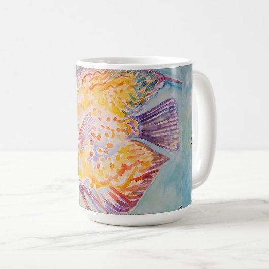 Farbenfrohe Fischmeer-Muster Wasserfarbe Kaffeetasse (VorderseiteRechts)