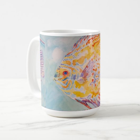 Farbenfrohe Fischmeer-Muster Wasserfarbe Kaffeetasse (Vorderseite Links)